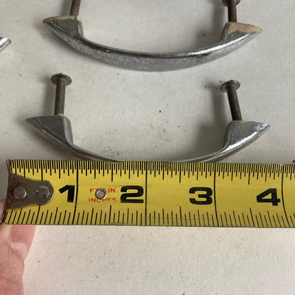 Lot 6 Vintage Chrome Drawer Pulls Curved 4" Metal Silver Handles w/ Screws