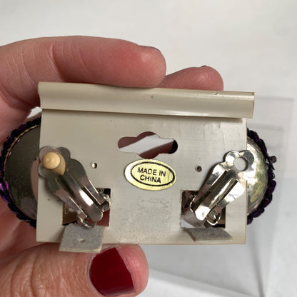 Vintage Purple Beaded Clip On Earrings