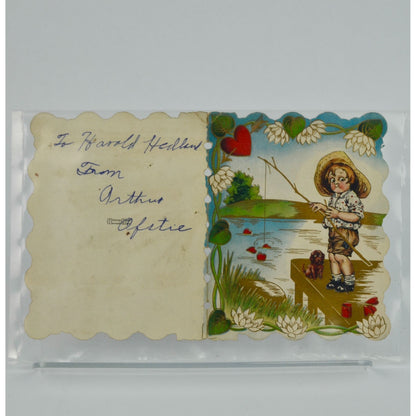 Vintage Valentine's Card Boy Fishing Dog Whitney Made