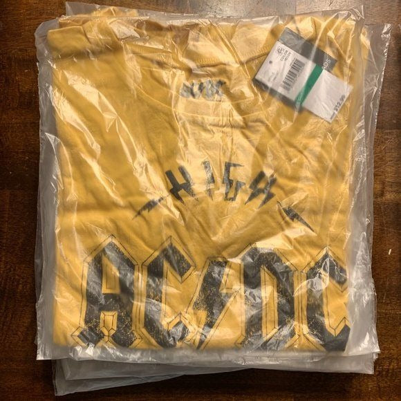 AC/DC High Voltage Short Sleeve Graphic T-Shirt Yellow NEW