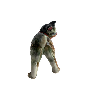 Vintage Tabby Cat Ceramic Figurine Red Collar