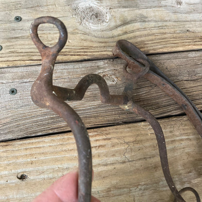 Antique Forged Iron Horse Bit w/Leather Strap Vintage