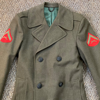 Vintage USMC Overcoat Man's Wool OD Green Dress Uniform w/Rank Trench Coat