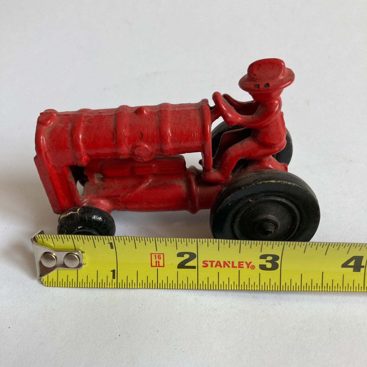 Vintage Arcade Fordson Tractor Cast Iron Toy Red w/ Farmer Man Antique 3.5"