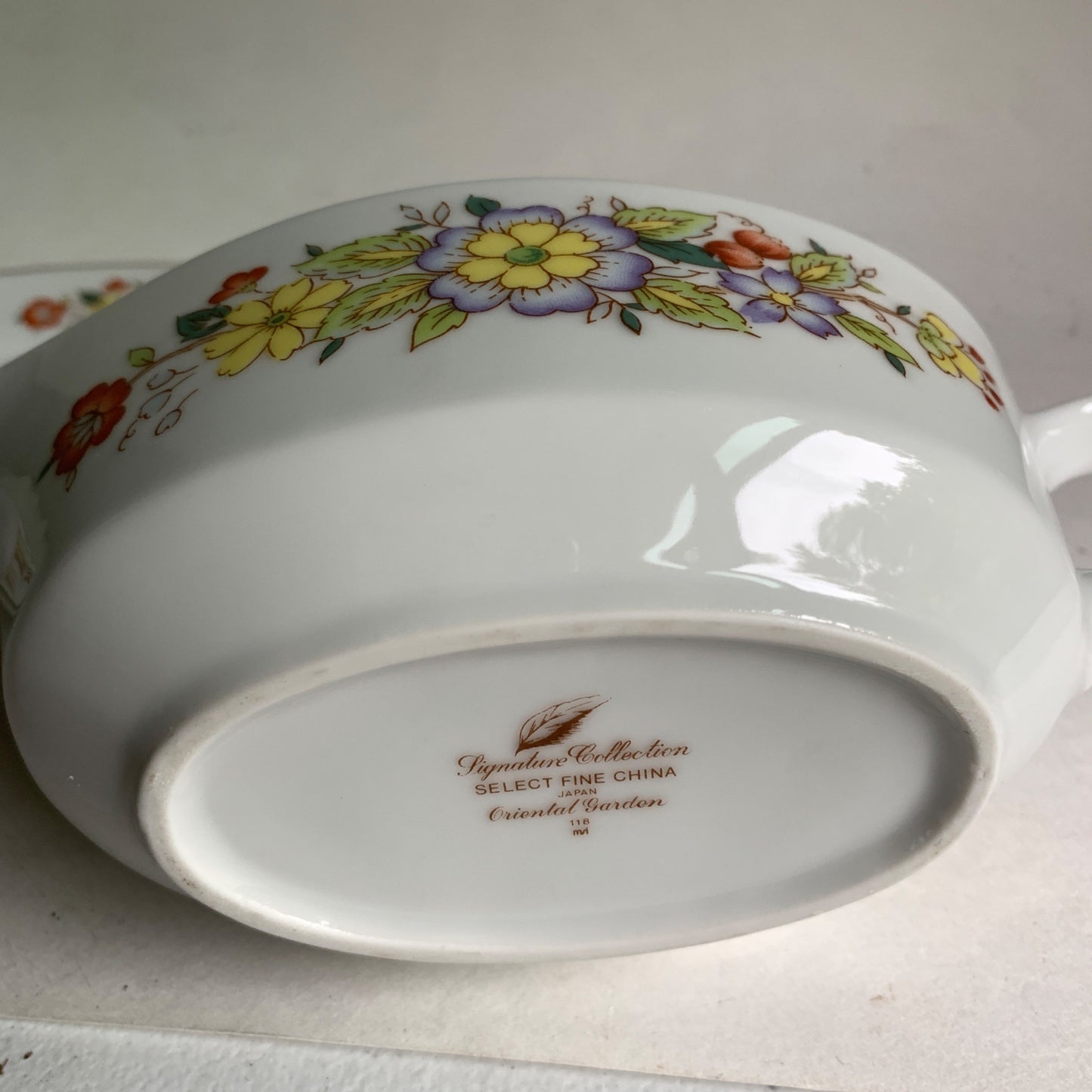 Signature Collection Oriental Garden Floral Gravy Boat and Oval Plate