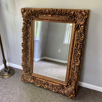 French Style Gilt Gold/Bronze Carved Beveled Mirror LARGE