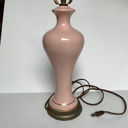 Vintage Light Pink Glass & Metal Floral Table Lamp