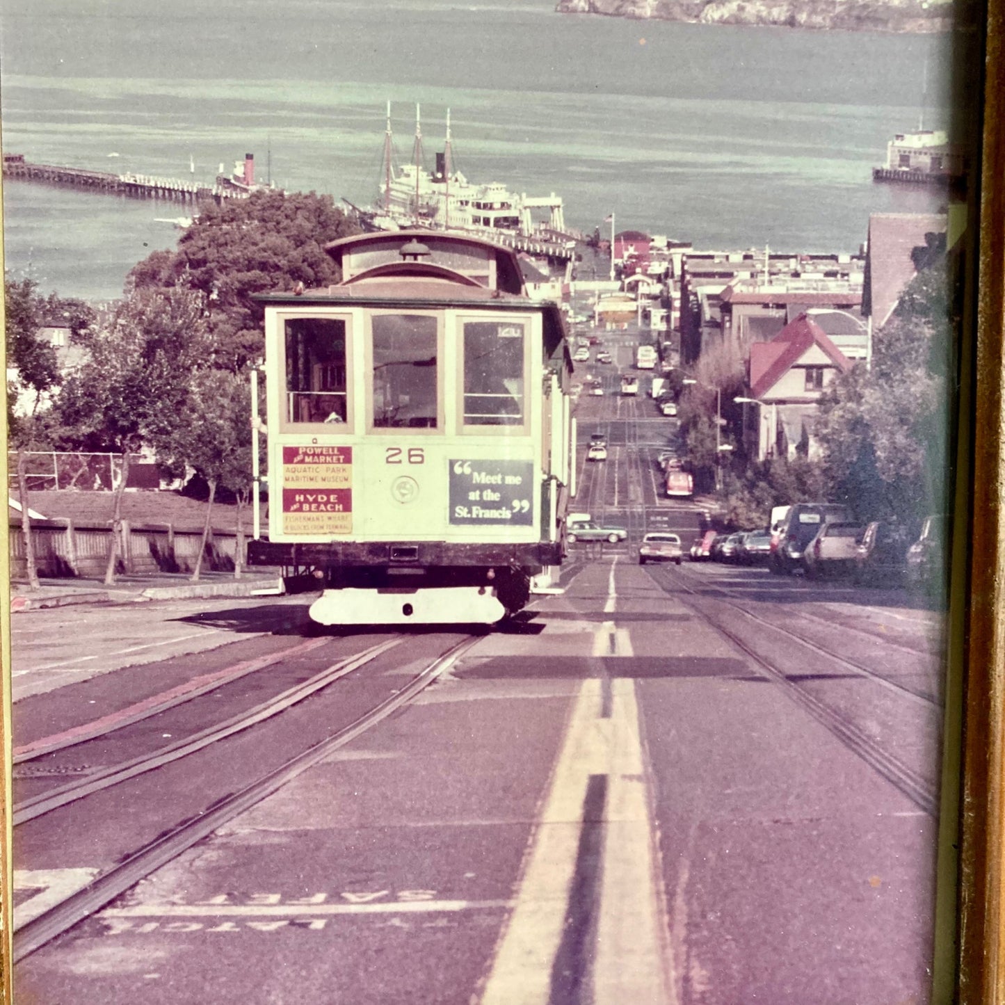Vintage San Francisco Framed Photograph Trolley Car Alcatraz CA California