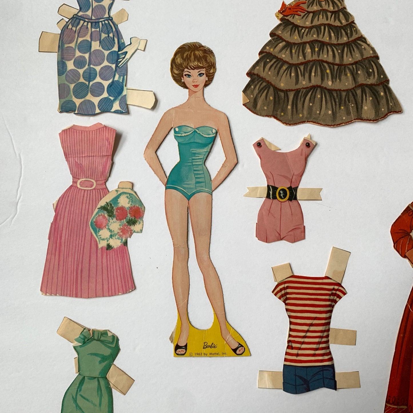 1962 Mattel Barbie Paper Doll With Accessories & Clothes Bubble Hair