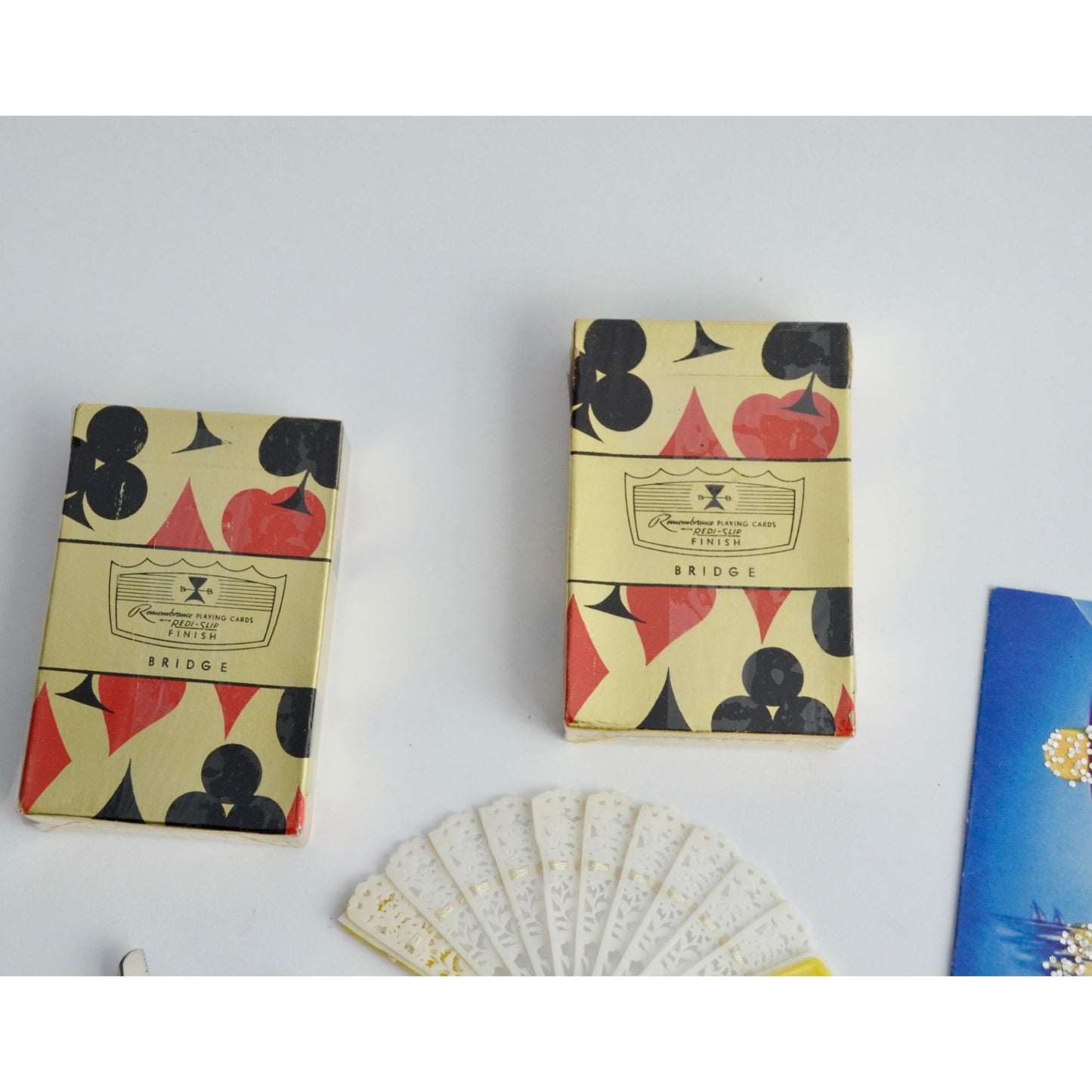 VINTAGE Junk Drawer Lot Playing Cards Sealed Scissors Fan Cards Domino