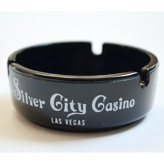 Silver City Casino Black Glass Ashtray Vintage Las Vegas Nevada