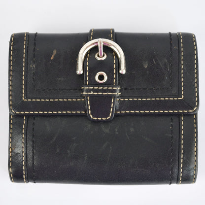 Coach Vintage Black Leather Bifold Wallet Visible Stitching Nickel Hardware Soho Y2K