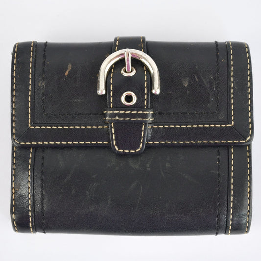 Coach Vintage Black Leather Bifold Wallet Visible Stitching Nickel Hardware Soho Y2K