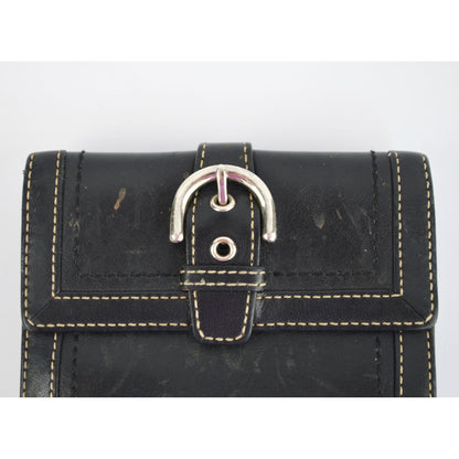Coach Vintage Black Leather Bifold Wallet Visible Stitching Nickel Hardware Soho Y2K