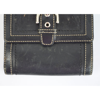Coach Vintage Black Leather Bifold Wallet Visible Stitching Nickel Hardware Soho Y2K