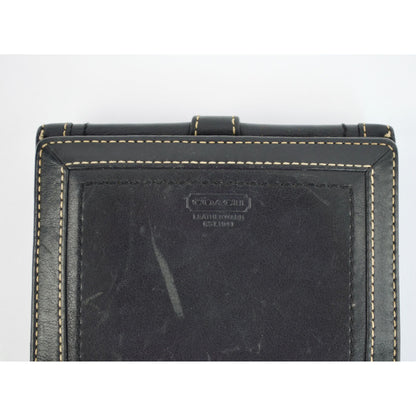 Coach Vintage Black Leather Bifold Wallet Visible Stitching Nickel Hardware Soho Y2K