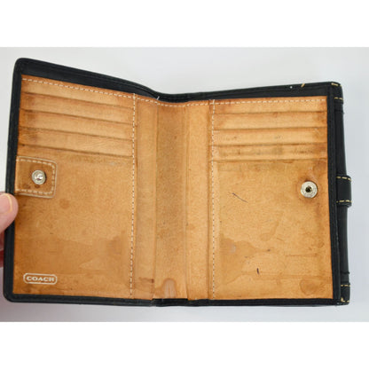 Coach Vintage Black Leather Bifold Wallet Visible Stitching Nickel Hardware Soho Y2K
