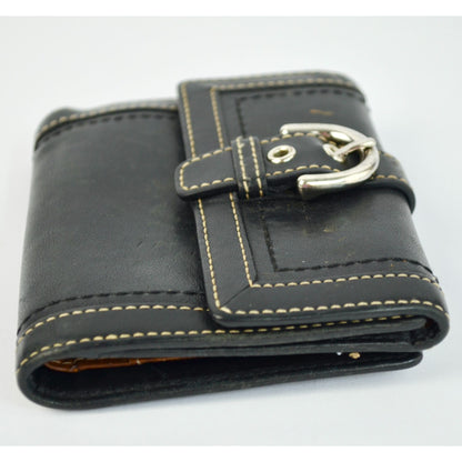 Coach Vintage Black Leather Bifold Wallet Visible Stitching Nickel Hardware Soho Y2K