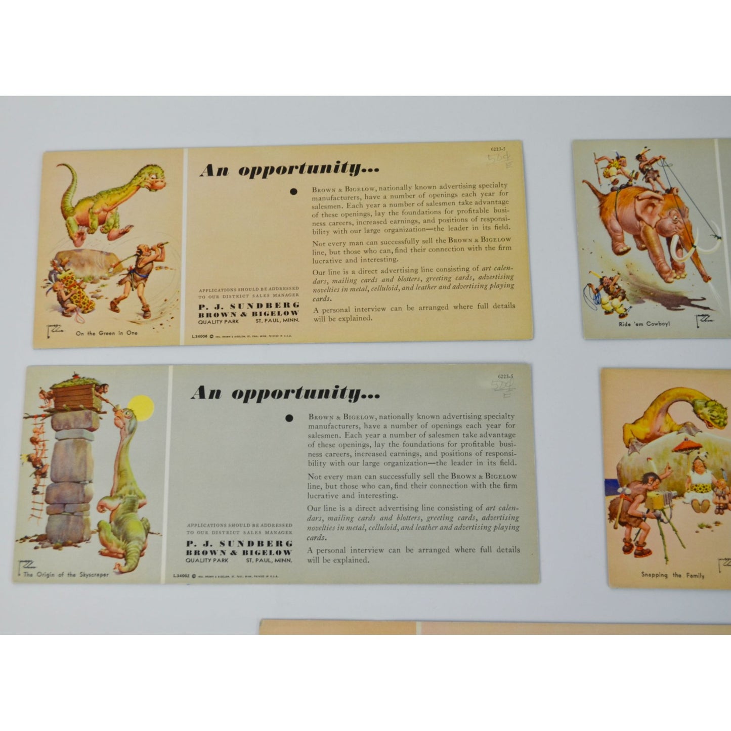 5 Vintage 1933 Brown & Bigelow Ink Blotters Prehistoric Dinosaurs Cavemen Lot-1