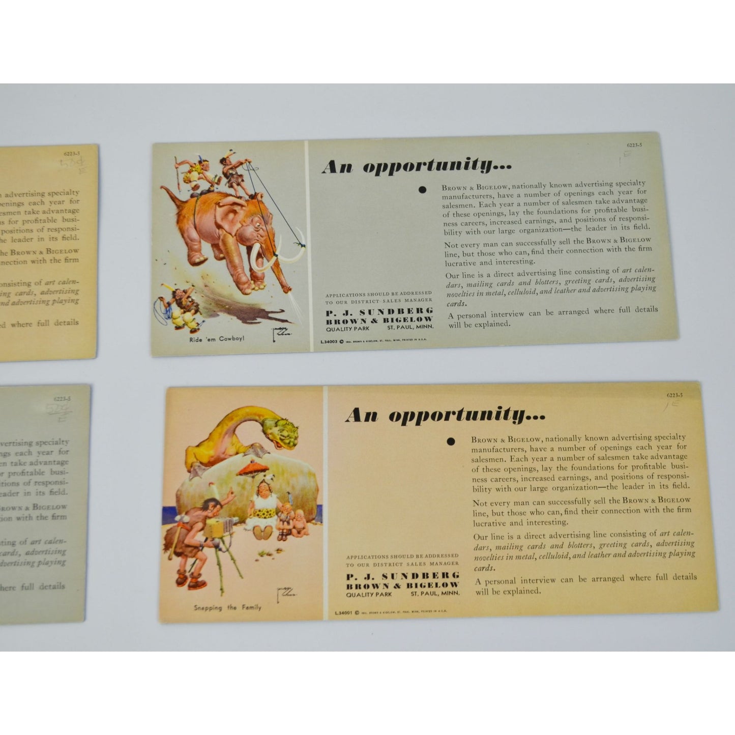 5 Vintage 1933 Brown & Bigelow Ink Blotters Prehistoric Dinosaurs Cavemen Lot-1