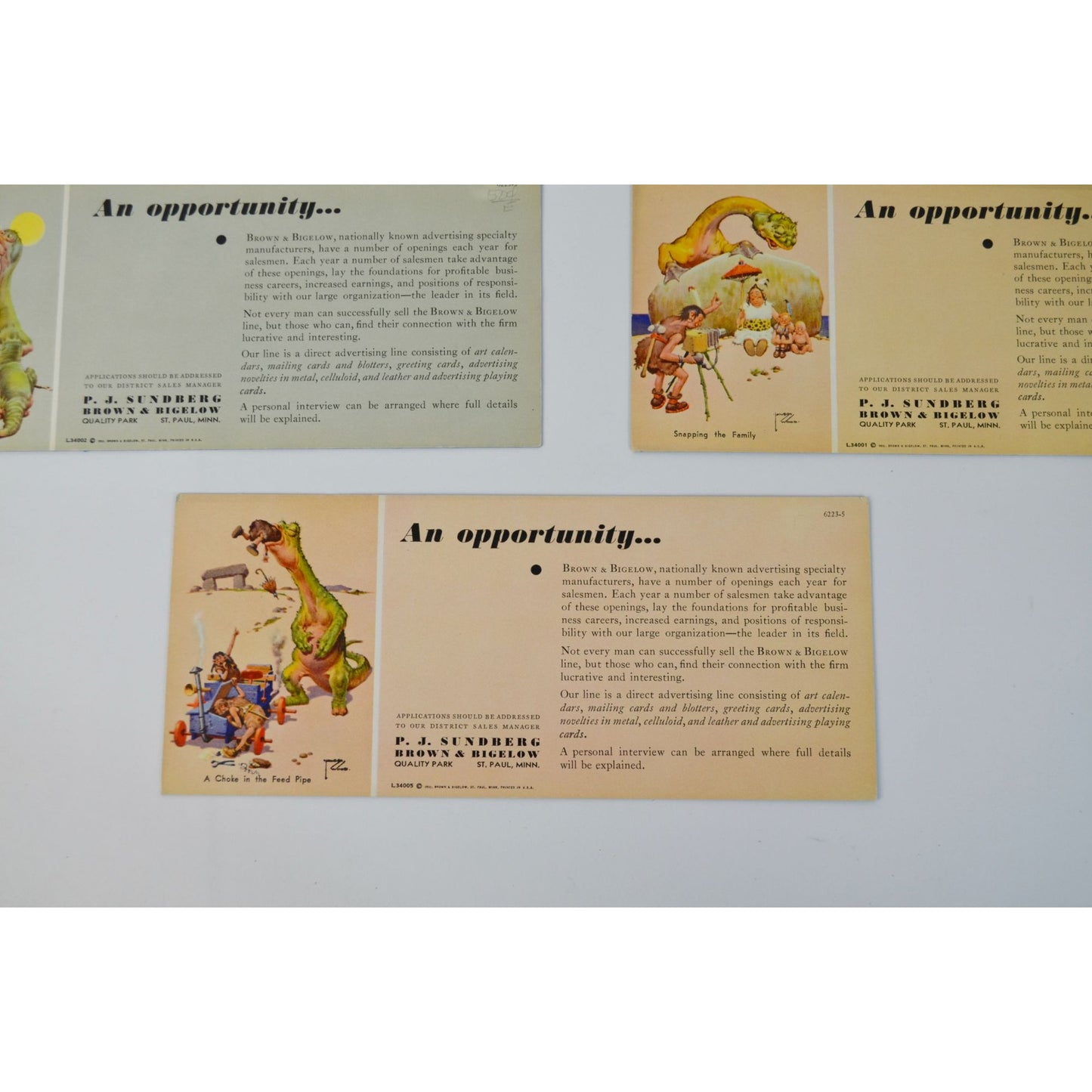 5 Vintage 1933 Brown & Bigelow Ink Blotters Prehistoric Dinosaurs Cavemen Lot-1