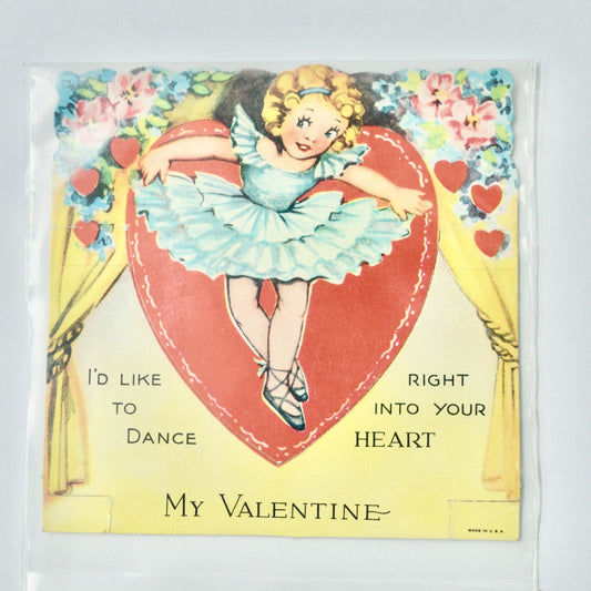 Vintage Valentine Card I'd Like to Dance Right Into Your Heart Ballerina