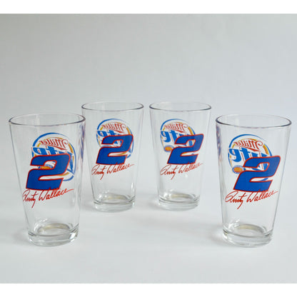 Set of 4 Vintage Miller Lite Rusty Wallace #2 Beer Glasses NASCAR Auto Racing