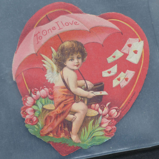 Antique Victorian Embossed Heart Cherub Valentine Card Germany