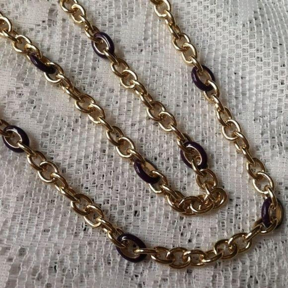 Envision Studio Heavy Gold & Purple Long Chain Necklace New