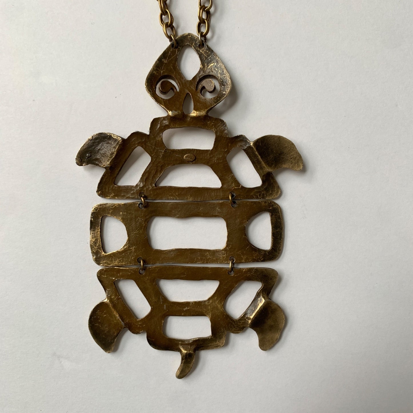 Louis Giusti Articulating Turtle Large Pendant Necklace Vintage 1960s