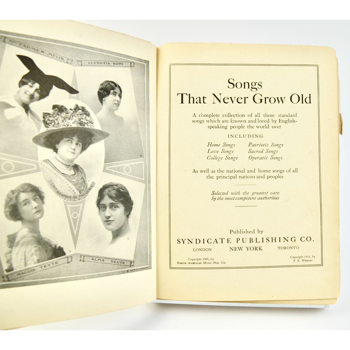 1913 Songs That Never Grow Old Music Book AS IS Antique