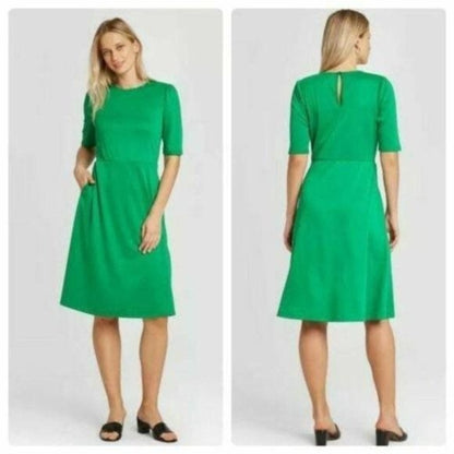 Who What Wear Round Neck Seamed Dress Green