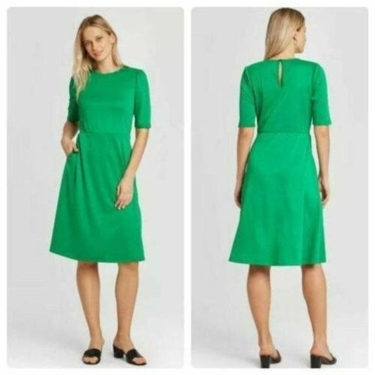 Who What Wear Round Neck Seamed Dress Green
