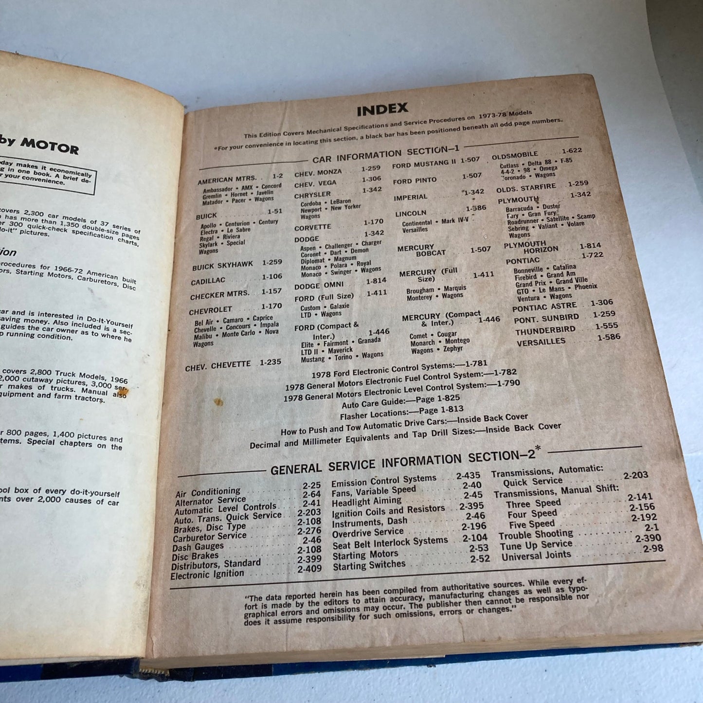 Vintage Motor Auto Repair Manual 1973-1978 Hardcover Service Manual Book