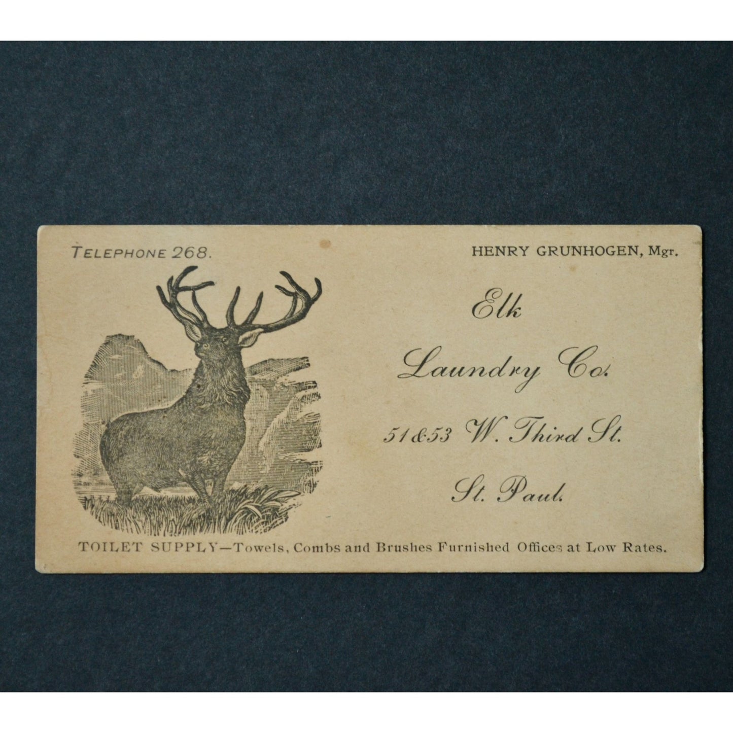 Elk Laundry St. Paul Minnesota Business Card Vintage