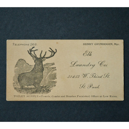 Elk Laundry St. Paul Minnesota Business Card Vintage
