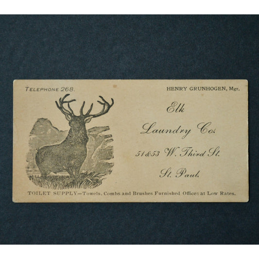 Elk Laundry St. Paul Minnesota Business Card Vintage
