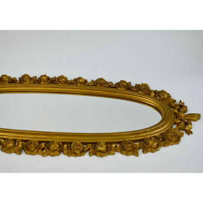 1970 Dart IND Vintage Gold Oval Rose Mirror Syroco ? Hollywood Regency
