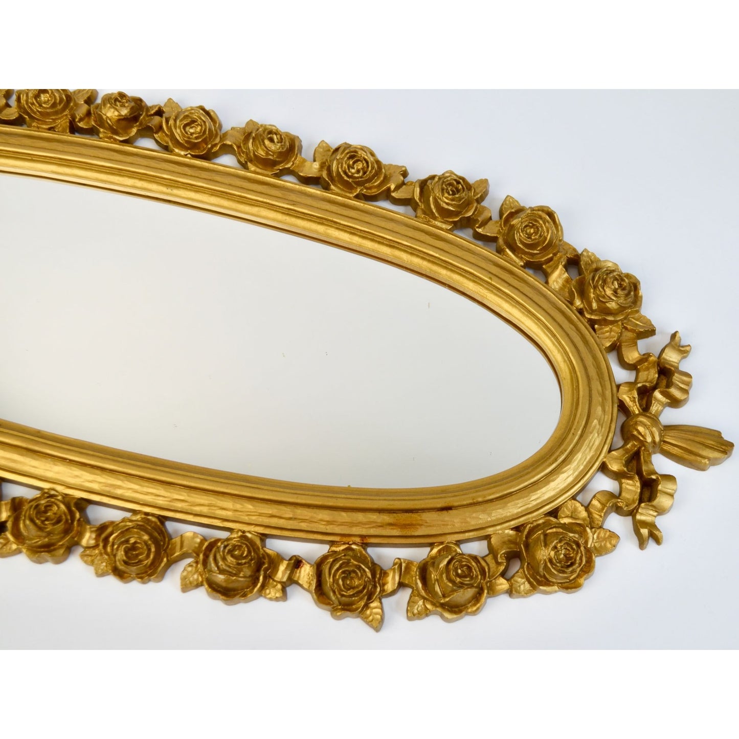 1970 Dart IND Vintage Gold Oval Rose Mirror Syroco ? Hollywood Regency