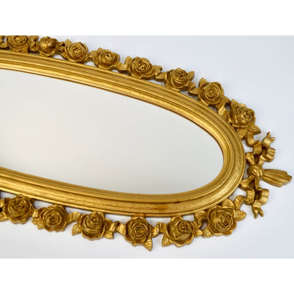 1970 Dart IND Vintage Gold Oval Rose Mirror Syroco ? Hollywood Regency