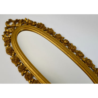 1970 Dart IND Vintage Gold Oval Rose Mirror Syroco ? Hollywood Regency