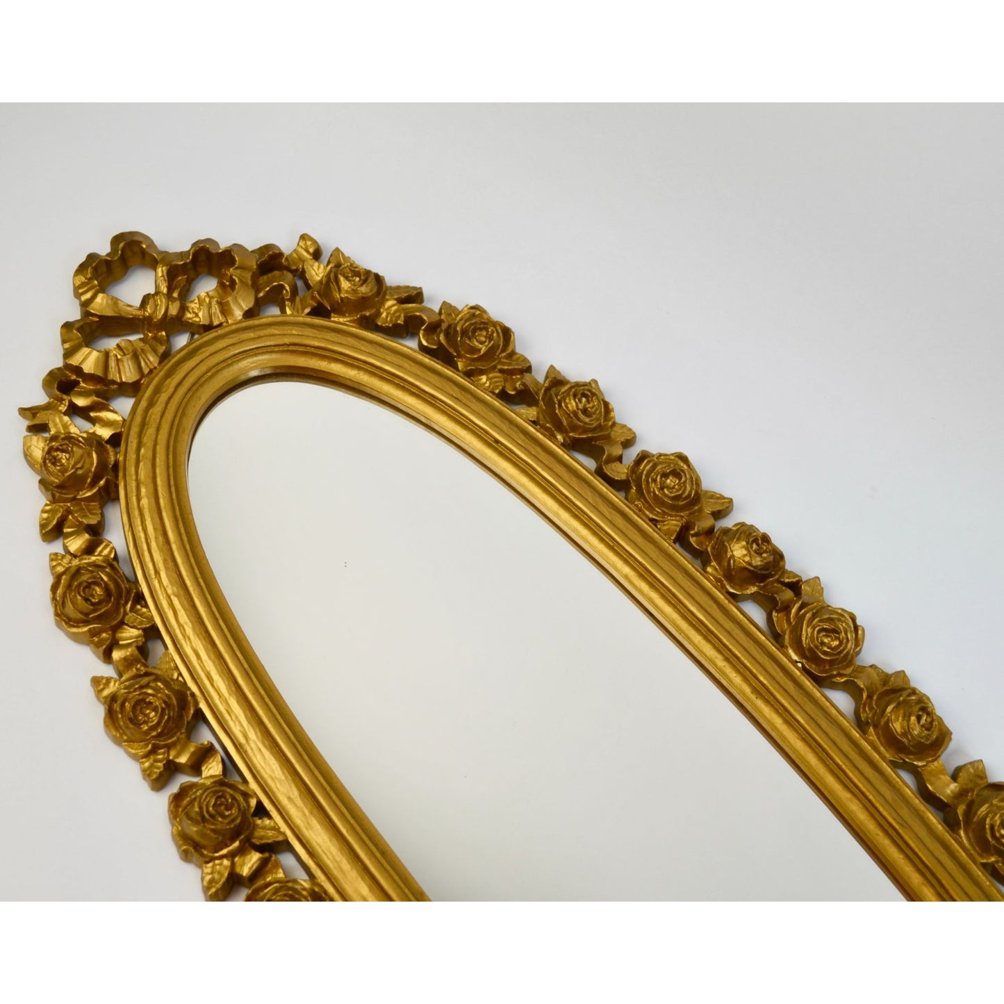 1970 Dart IND Vintage Gold Oval Rose Mirror Syroco ? Hollywood Regency