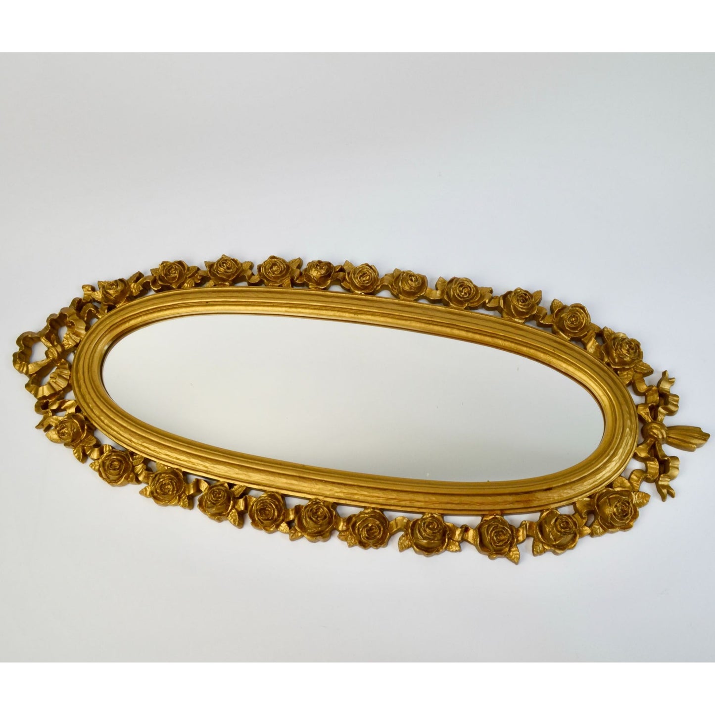 1970 Dart IND Vintage Gold Oval Rose Mirror Syroco ? Hollywood Regency