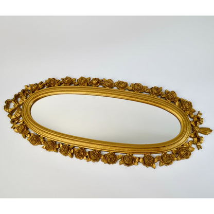 1970 Dart IND Vintage Gold Oval Rose Mirror Syroco ? Hollywood Regency