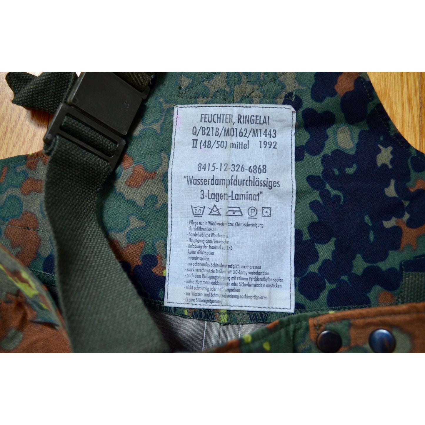 German Military Bibs Men’s Size 48/50 Flecktarn Camo Waterproof