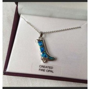 Created Fire Opal Cowgirl Boot Necklace