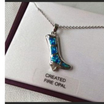 Created Fire Opal Cowgirl Boot Necklace