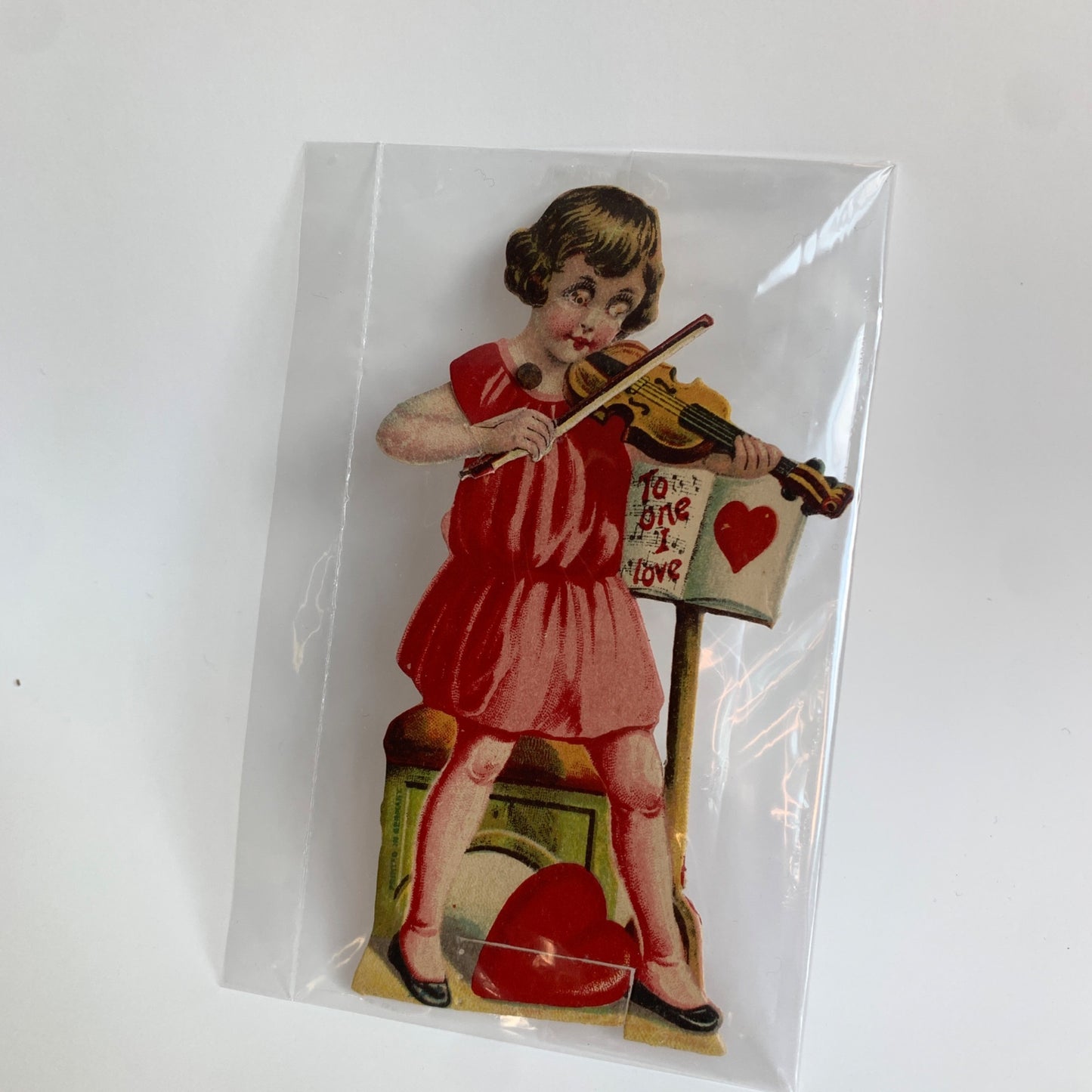 Vintage Valentine's Day Articulating Card Girl Violin