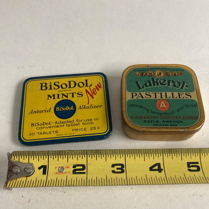 Lot 2 Vintage Tins Lakerol Pastilles & Bisodol Mints Antacid Alkalizer