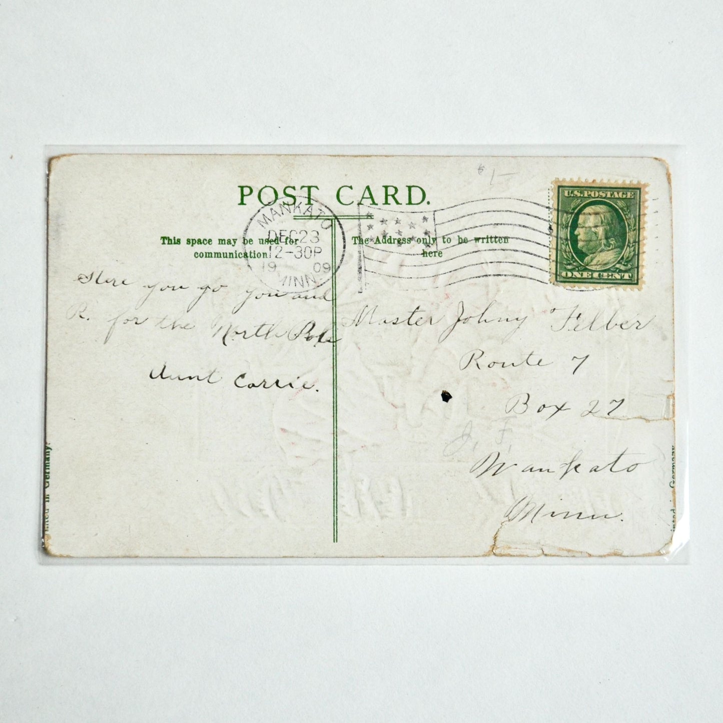 1909 Antique A Merry Christmas Postcard Boy Girl Skating Chair